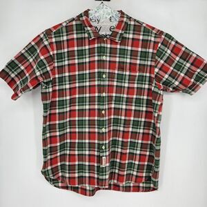 Vtg Abercrombie Flannel Shirt Mens XL Red Green Plaid Short Sleeve Casual